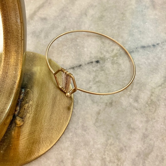 Beaded Hexagon Bangle Pink and White Gold Bracelet - Picture 8 of 11